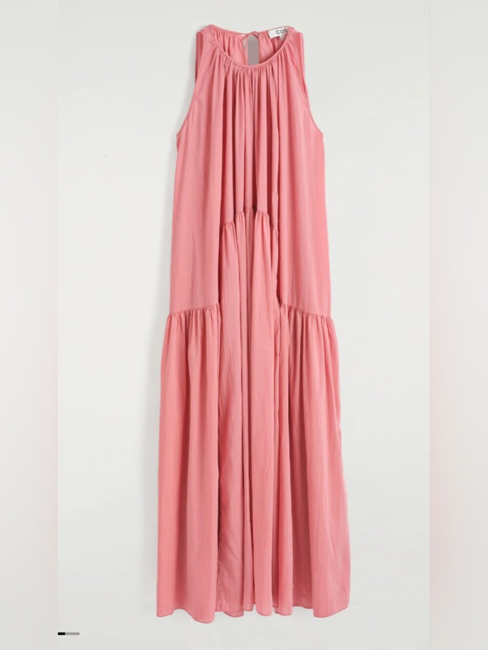 New Pink Gatherd Halterneck Tiered Long Maxi Dress Size 8 Costal Sleeveless Boho - Picture 4 of 10